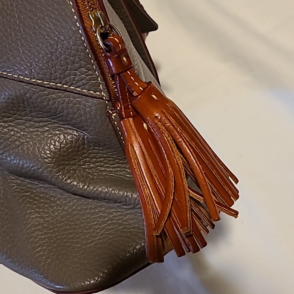 Dooney & Bourke Aubrey Satchel Purse Grey Brown Leather Bag Pebbled - Picture 11 of 16